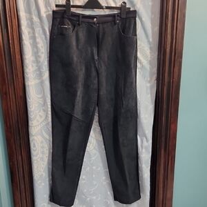 Navy Suede-front Pants